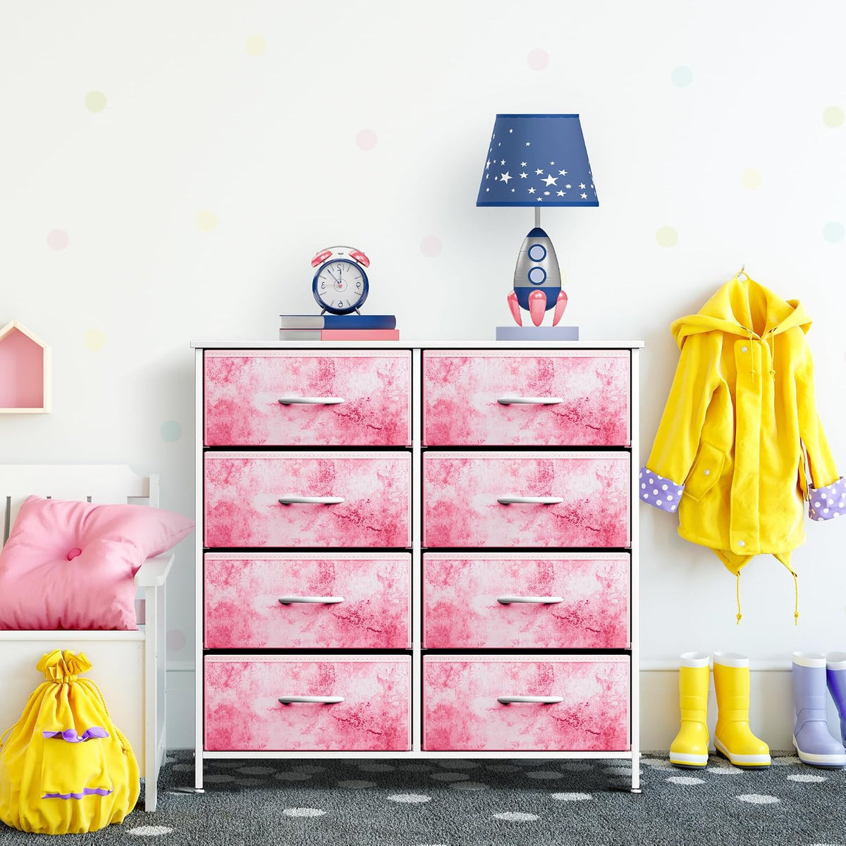 Kids Dresser, Cube Storage for Bedroom (8 Drawer, Tie Dye Pink)