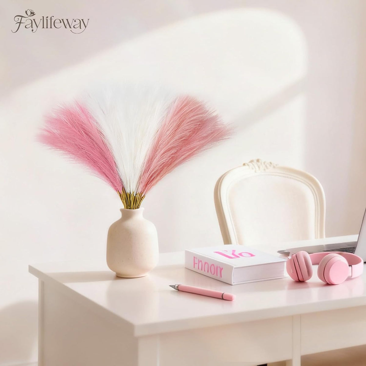 50PCS Blush Pink Pampas Grass, 17in Fluffy Boho Feathers Decor