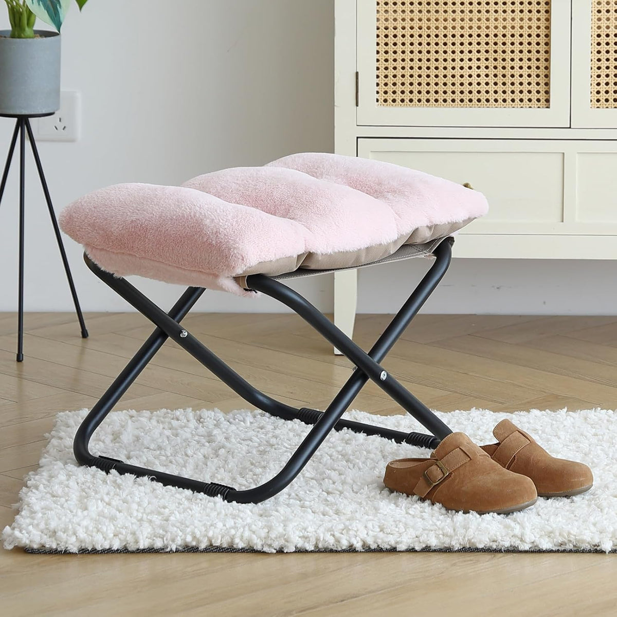 Folding Ottoman, Upholstered Folding Foot Rest Stool for Living Room