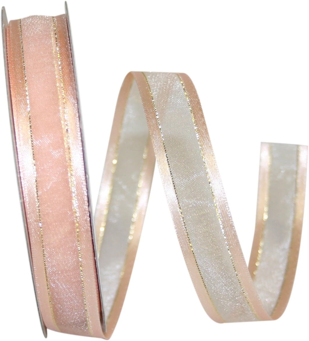 25205-062-03J Sheer Satin Edge Metallic Ribbon, 5/8 Inch X 25 Yards, Peach