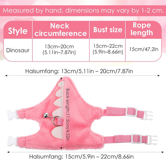 Ferret Harness and Leash Set Small Animals Vest Harness with Safe Bell Dinosaur Shaped Leash Set for Baby Rabbit Guinea Pig Teacup Chihuahua Mouse and Other Small Pet (Pink)