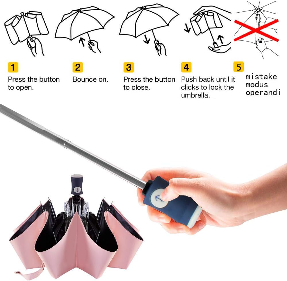 DBA Sun Umbrella Compact Folding Travel Umbrella Auto Open and Close for Windproof, Rainproof & 99.9% UV Protection Parasol with Black Anti-UV Coating
