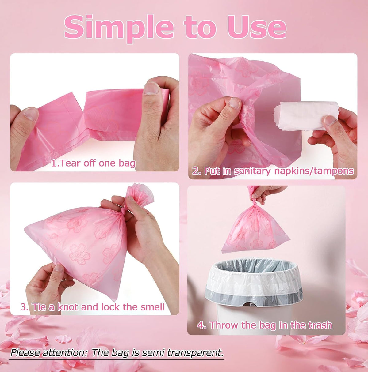 180 PCS Sanitary Napkin Disposal Bags Cherry Blossom Scented, Pink