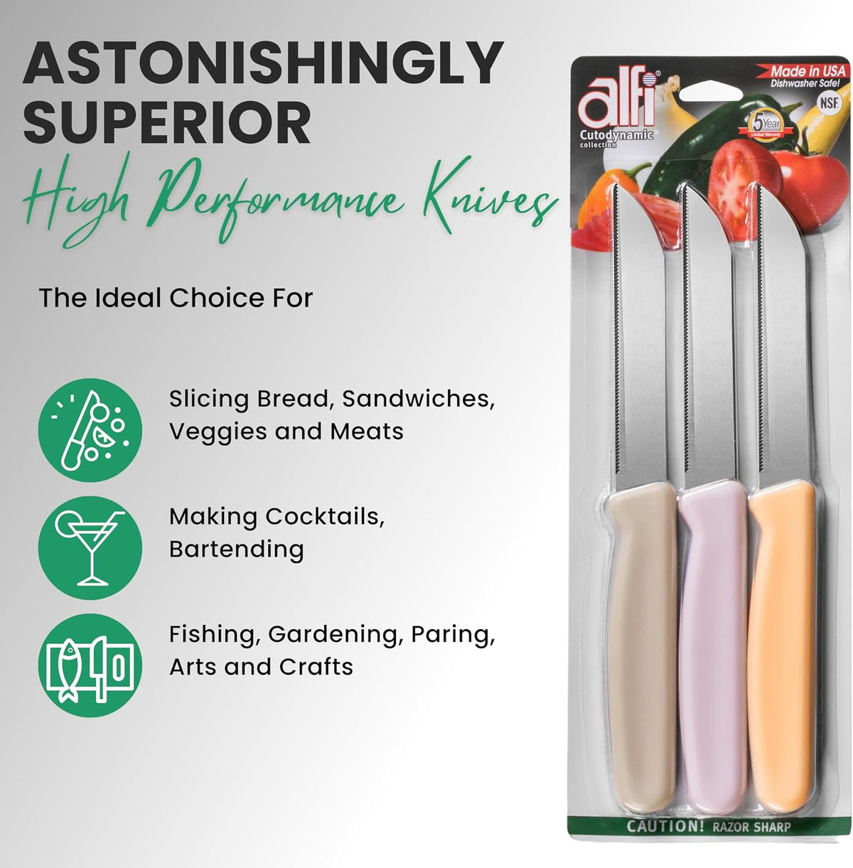 All-Purpose Knives Aerospace Precision Pointed Tip - Home And Kitchen Supplies - Serrated Steak Knives Set | Made in USA (Pink Pearl)