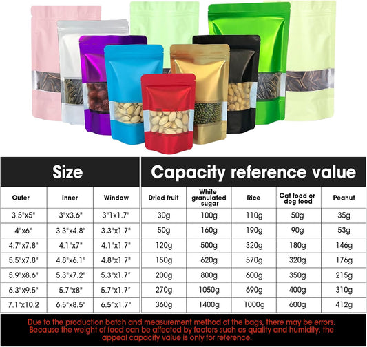 120pcs 4"x6" Mylar Bags for Food Storage,Smell Proof Bag with Matte Window Resealable Food Storage Bags for Small Business, Stand-up Foil Pouch Packaging Freeze Dried Candy Bag(Pink)