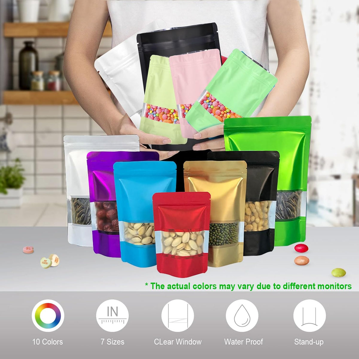 120pcs 4"x6" Mylar Bags for Food Storage,Smell Proof Bag with Matte Window Resealable Food Storage Bags for Small Business, Stand-up Foil Pouch Packaging Freeze Dried Candy Bag(Pink)
