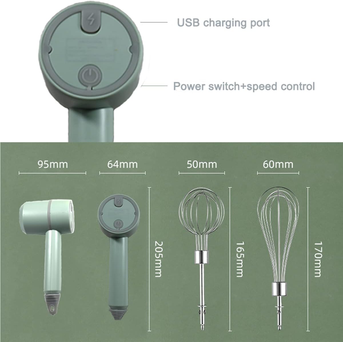 Hand Mixer, Portable Electric Cordless Handheld Mixer, 3-speed Usb Rechargeable withTwin Mixer Whips and Egg Separator for Whipping or Mixing Eggs, Butter, Cream,Kitchen Baking and Cooking (Pink)
