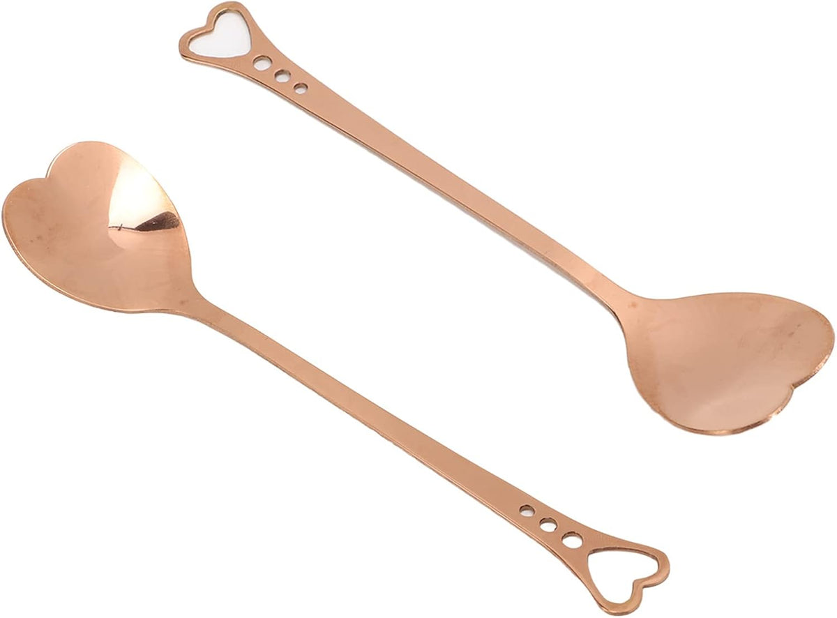2Pcs Stainless Steel Dessert Spoons, Heart Shaped Spoon for Ice Cream Cake and Fruit, Mirror Polished Food Grade Utensils, Practical Tableware for Daily Use (Pink Gold)