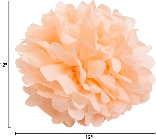 (Peach 12") - Tissue Pom Poms Flower Party Decorations for Weddings, Birthday Parties, Halloween, Bridal, Baby Showers and Nursery Décor Party Wedding