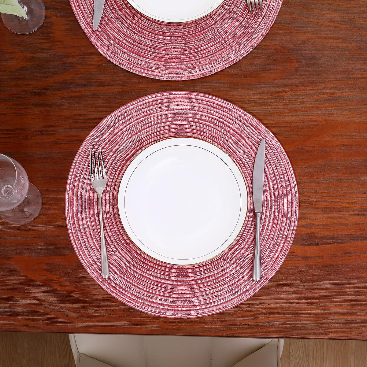 15 Inch Round Placemats Stain Resistant Anti-Skid Washable Polyproplene Table Mats Placemats(Pink, Set of 6)