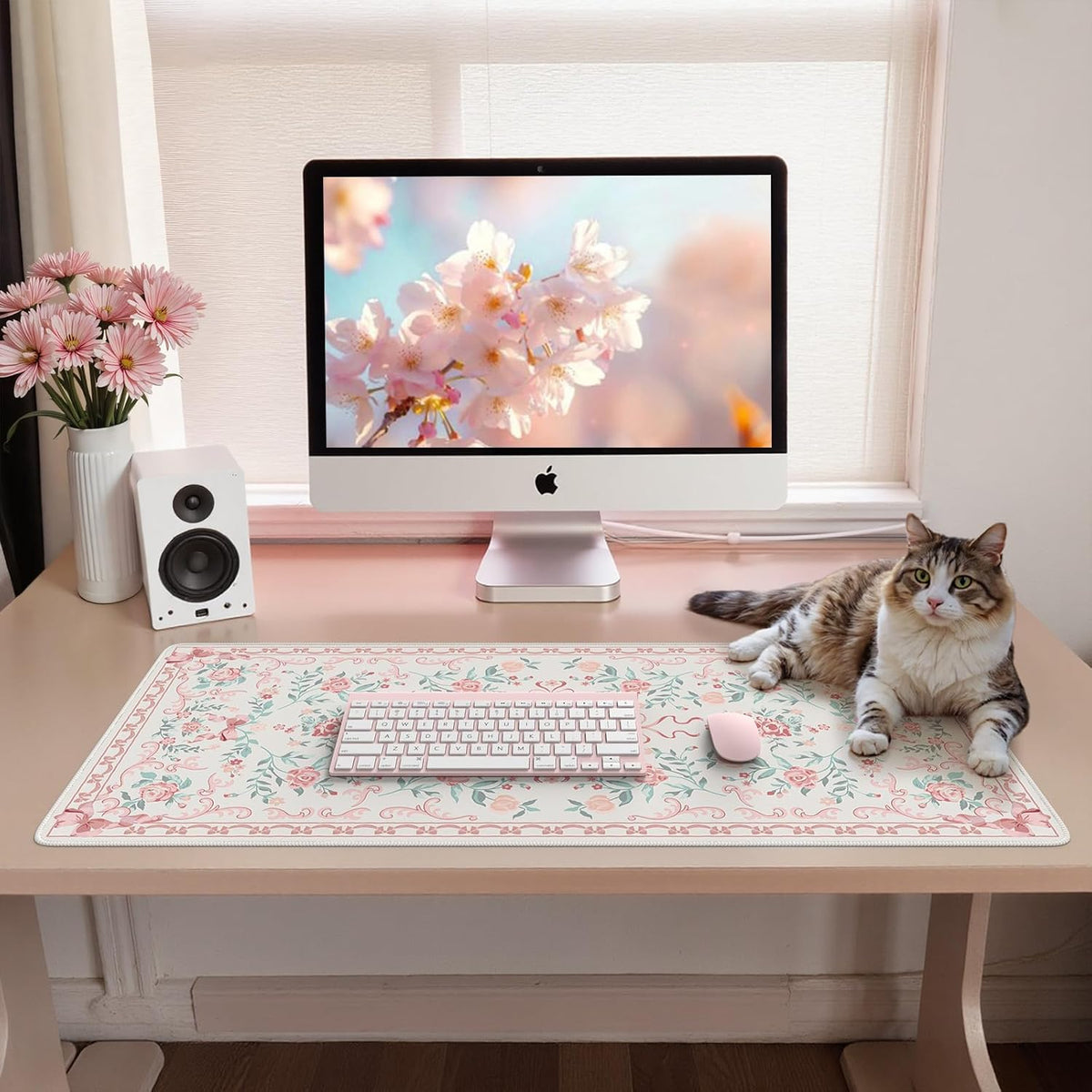 Aesthetic Desk Mat for Desktop,Cute Desk Pad for Women,Pink
