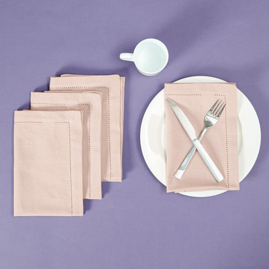 Linen Bidding Cloth Napkins 18x18 - Reusable Washable Fabric Dinner Napkins with Mitered Corners, Flax Cotton Blend, Long-Lasting Durability, Perfect for Everyday Use (Peach, Pack of 12)
