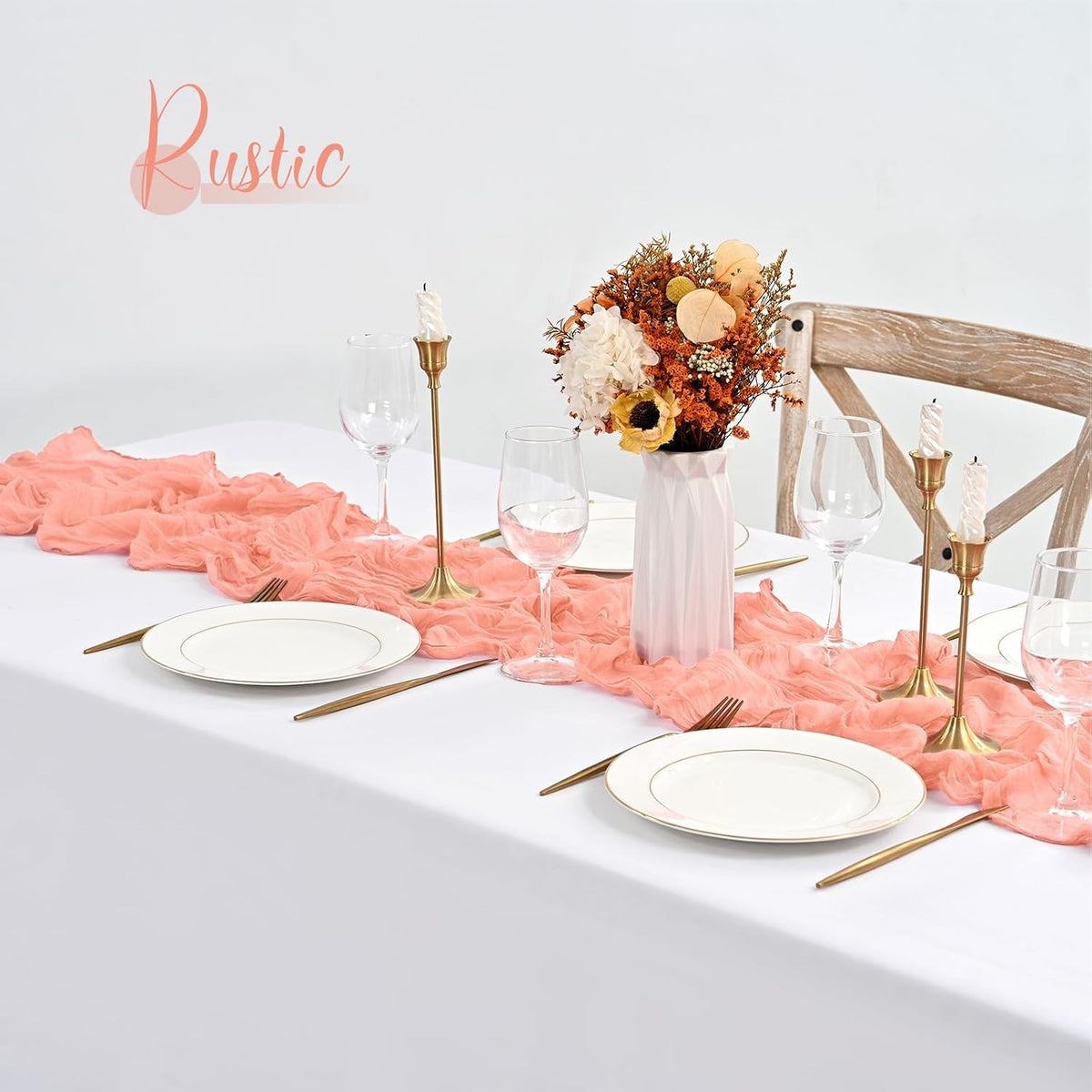 10 Pack Coral Table Runner 10Ft Cheesecloth Table Runner Boho Gauze Cheese Cloth Table Runners Romantic Long Sheer Fabric Table Runners for Wedding Party Bridal Shower