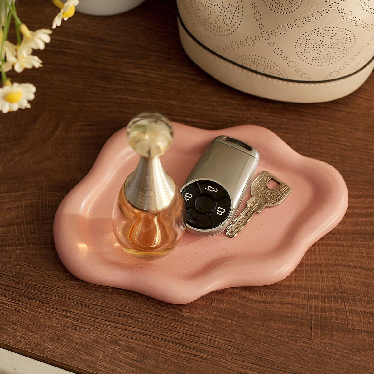 Jewelry Dish Trinket Tray for Women, Ring Dish Holder, Unique Cloud Shape Ceramic Plate Cute Things Vanity Aesthetic Room Decor Mother's Day Birthday (Pink)