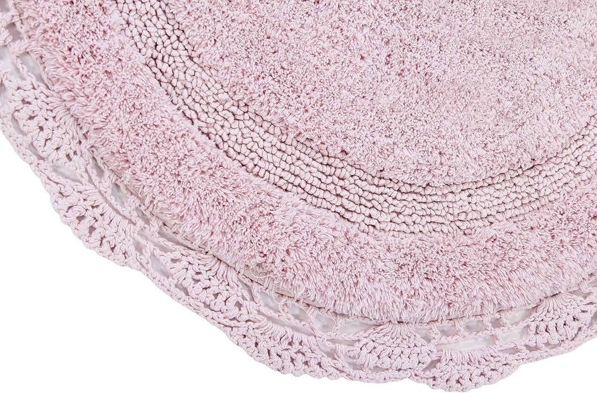 Crochet Collection - Designer, Plush 100% Cotton Round, Oval Bath Area Rug (28 inches, Pink)