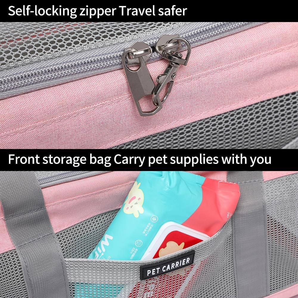 Airline Approved Pet Carrier for Cats and Small Dogs, Breathable and Collapsible Design, Portable Travel Bag for Bearded Dragon, Puppies Animal Hangbag, Rabbit Cage (Pink, Small)