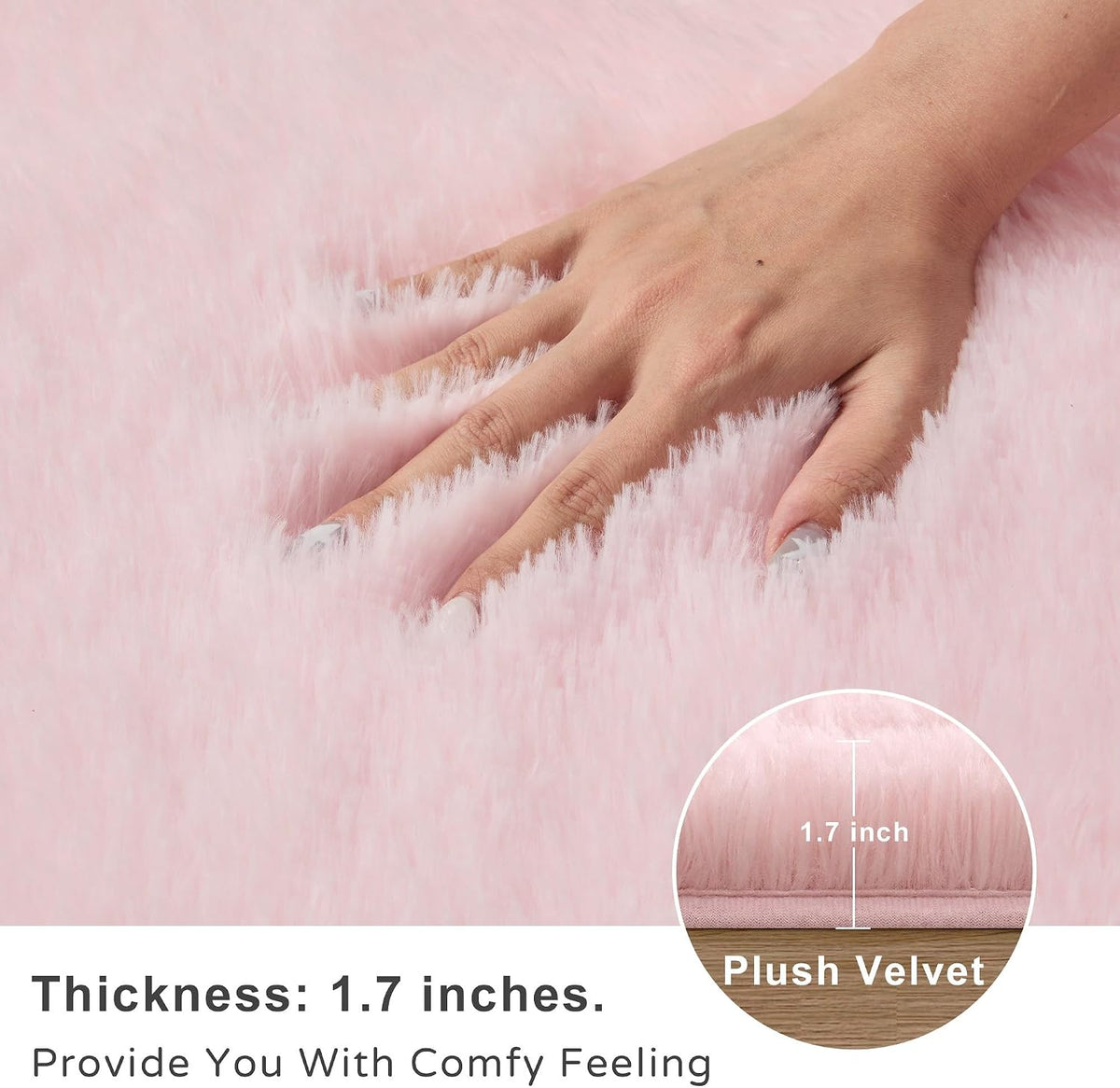 6x9 Ft Baby Pink Fluffy Area Rug for Living Room, Washable