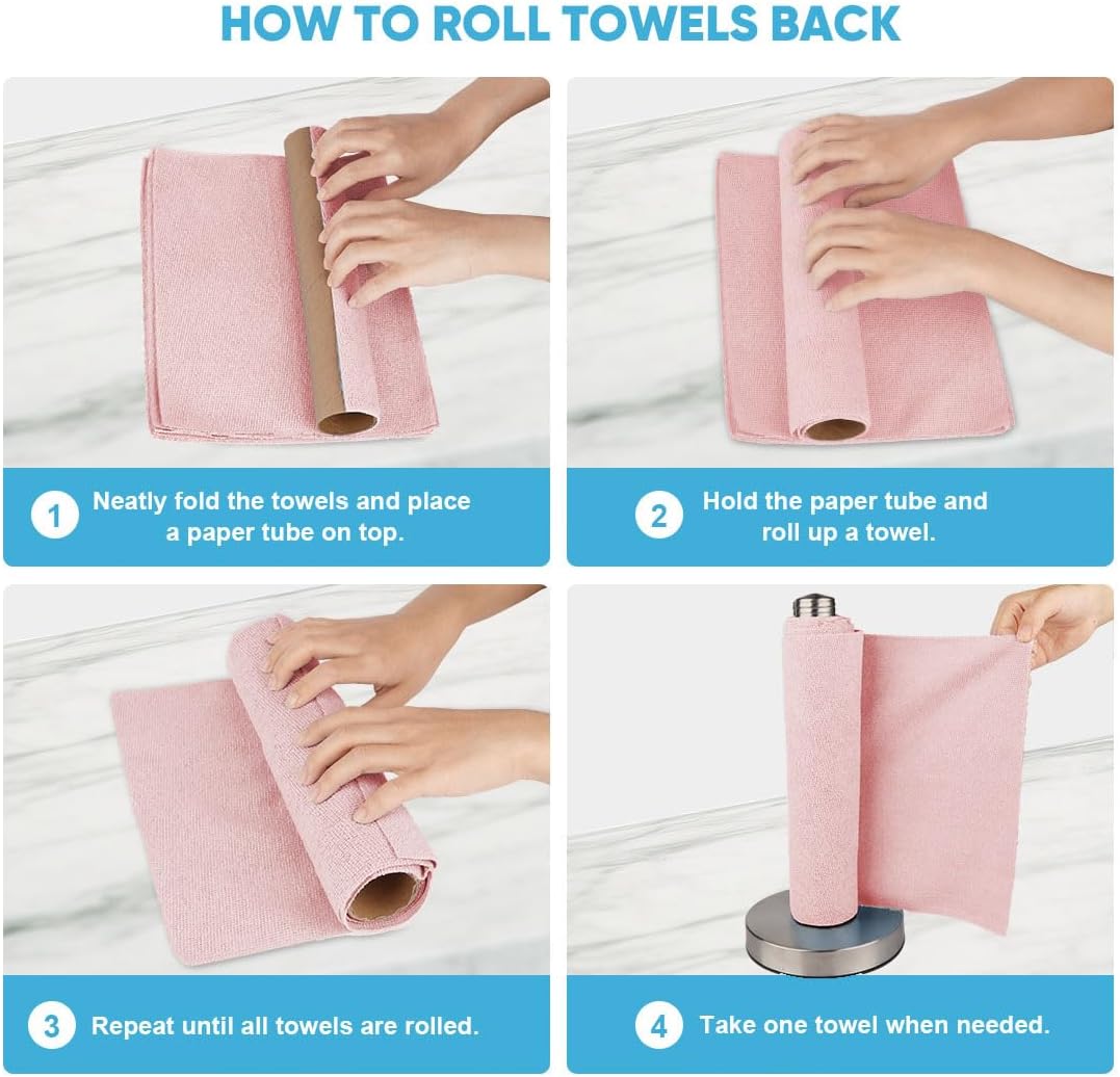 AIDEA Microfiber Cleaning Cloth Roll-75PK,Pink Microfiber Towels,11.5×11.5"