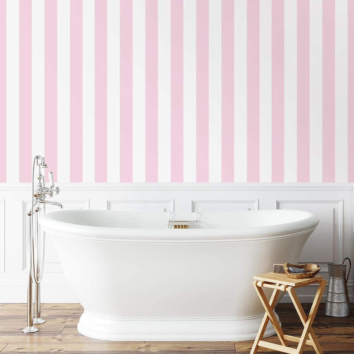 Pink and White Peel and Stick Wallpaper Striped Cute 17.7"x197"