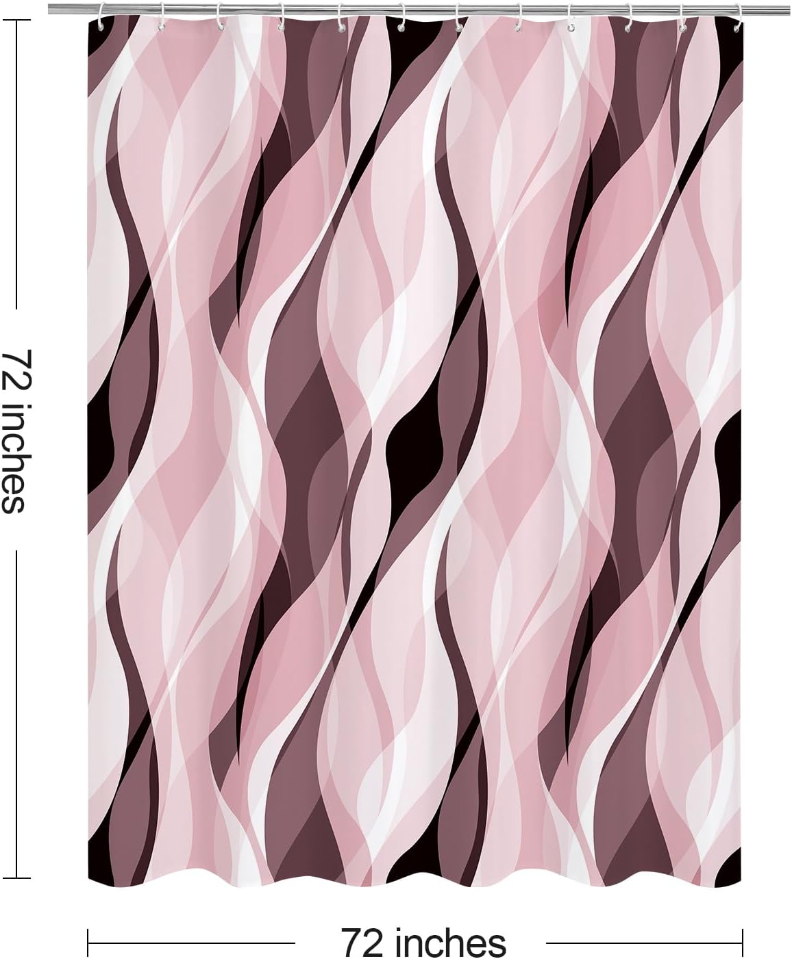 Litabel Pink Black Wavy Ombre Shower Curtain with Luxury Striped Design, Waterproof Quick-Dry Fabric, Modern Abstract Bathroom Curtain Set with 12 Hooks, 72x72 Inches
