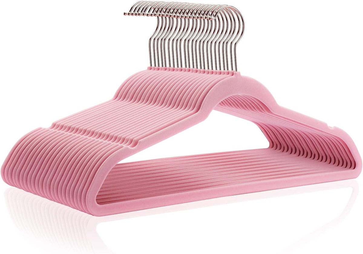 Velvet Hangers 50 Pack,Pink Felt Hangers,Durable Non Slip Hangers