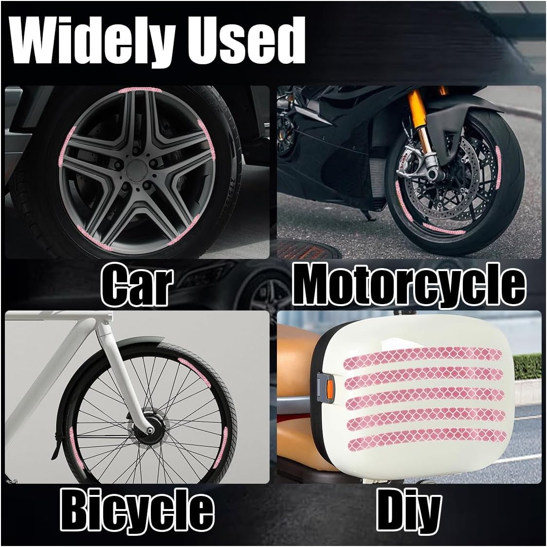 20PCS Car Wheel Stripe Reflective Stickers Decals, Pink