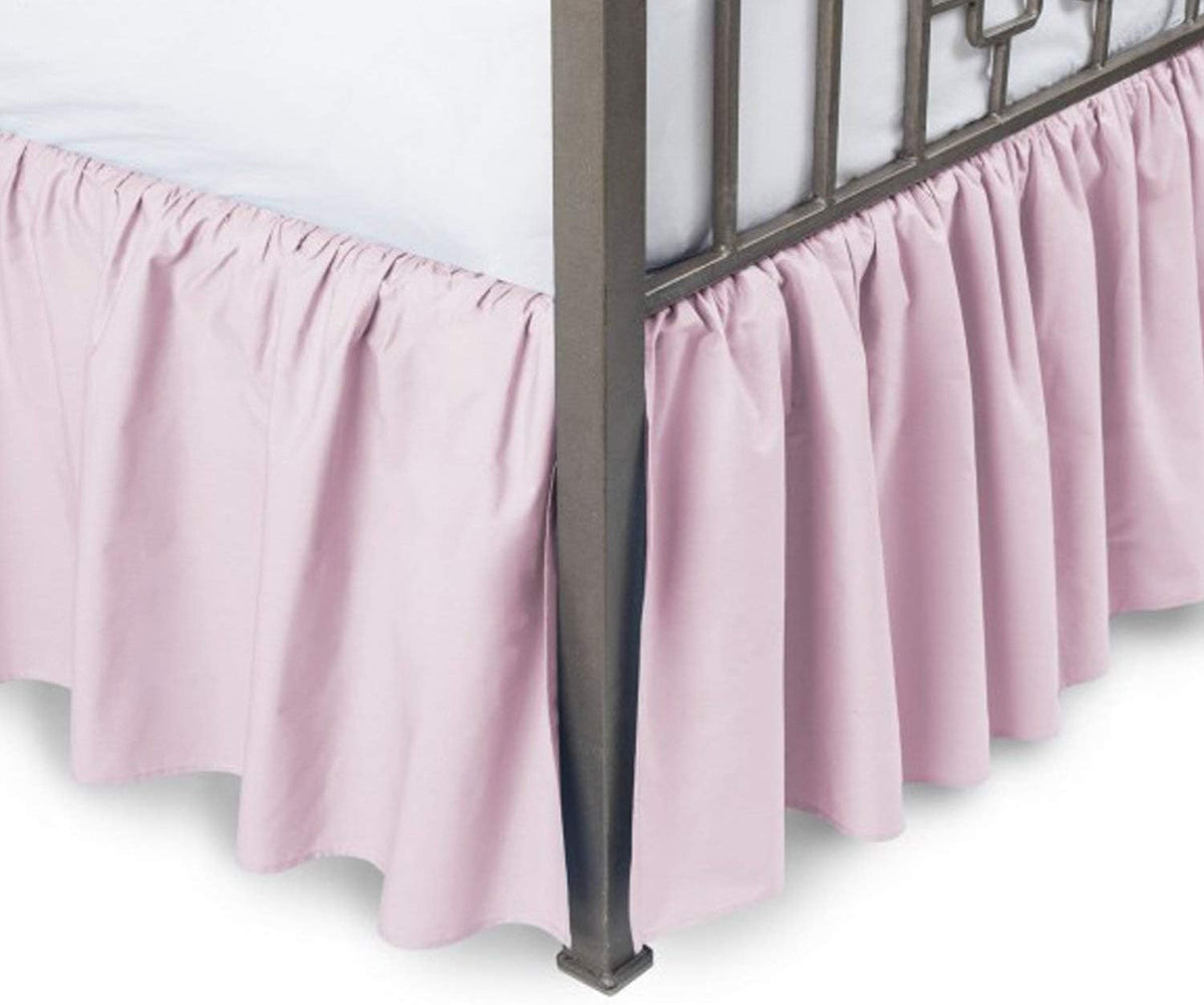 600 Thread Count Pure Cotton Ruffle Bed Skirt - 1 Piece Cotton Queen Size Dust Ruffle with Split Corner Bed Skirt 18" Drop Length - Three Side Coverage - Pink