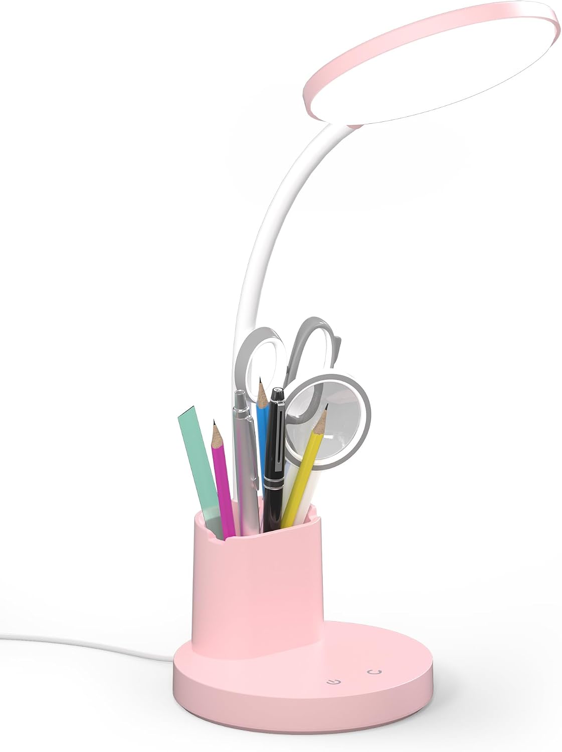 LED Desk Lamp for College Dorm with Pen Phone Holder, Pink