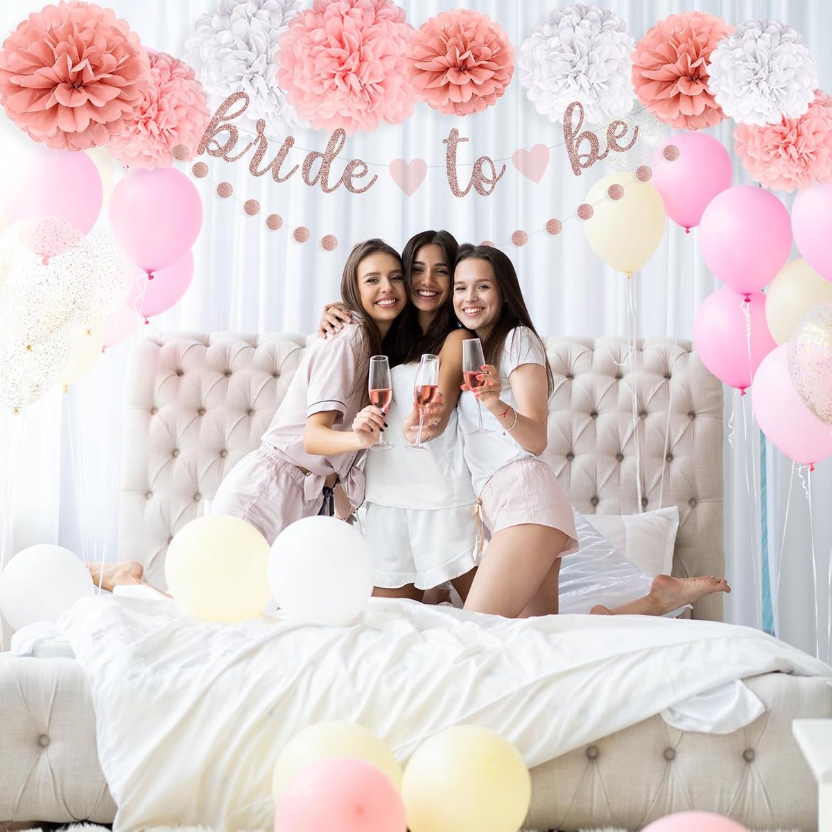 Bachelorette Party Decoration, Pink Bridal Shower Decoration Bride to Be Sign Banner with Fringe Party Curtains and Honeycomb Balls for Fall Wedding Bridal Shower Party Decorations