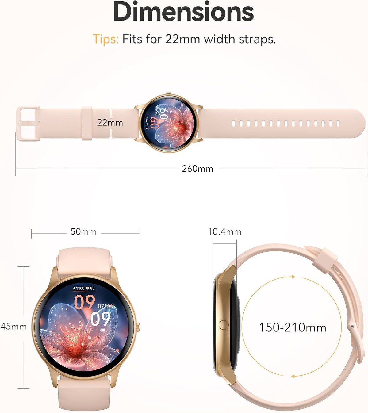 5ATM Waterproof Smart Watch for Women with 100+ Sports Modes, Pink