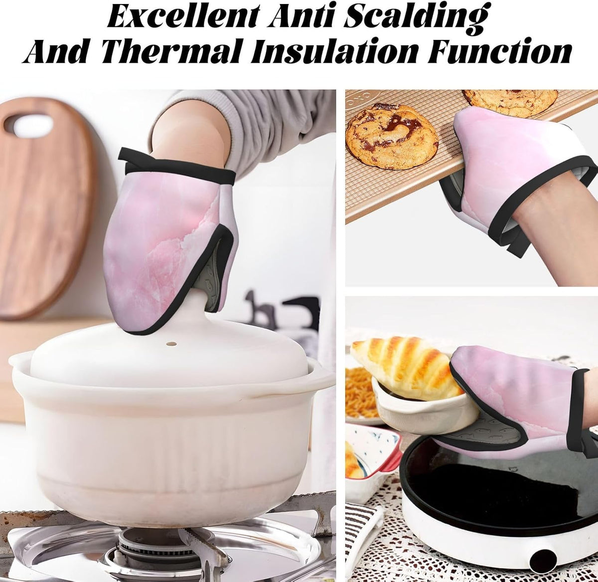 Mini Oven Mitts Marble Light Pink Abstract 2-Pack Set Silicone Grip Kitchen Gloves Heat Resistant 5.9”x5.9” Hanging Loop Mittens for Cooking Baking BBQ Oven Mitt