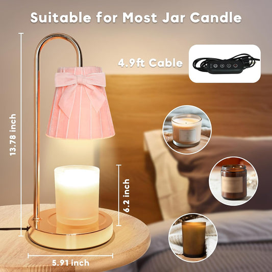 Pink Candle Warmer Lamp with Timer Dimmer Cute Coquette Bow Table Lamp Modern Decorative Bedside Light Valentine's Day Birthday Gifts Idea for Women Mom House Warming New Home Bedroom Decor