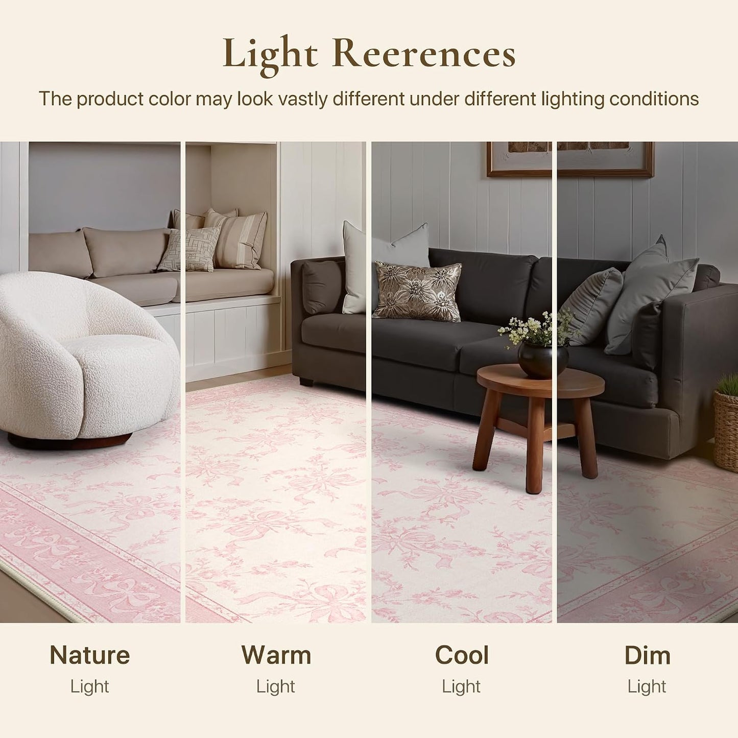 5X7 Washable Area Rugs, Floral Non Slip for Living Room | Soft Low Pile Farmhouse Flower Rug for Bedroom, Botanical Rug for High Traffic Areas, Pet-Friendly, Dusty Pink