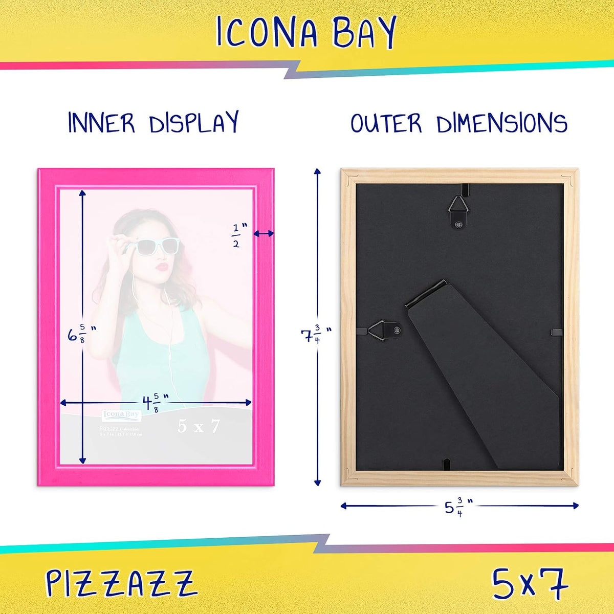 5x7 Pink Picture Frame - Solid Wood, Pizzazz Collection, 3 Pack