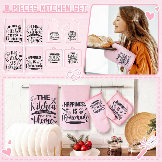 8 Pcs Kitchen Towels and Oven Mitts Sets Pot Holders Dishcloths Set Kitchen Decorative Accessories Absorbent Potholders Heat Resistant for Chef Baking Cooking