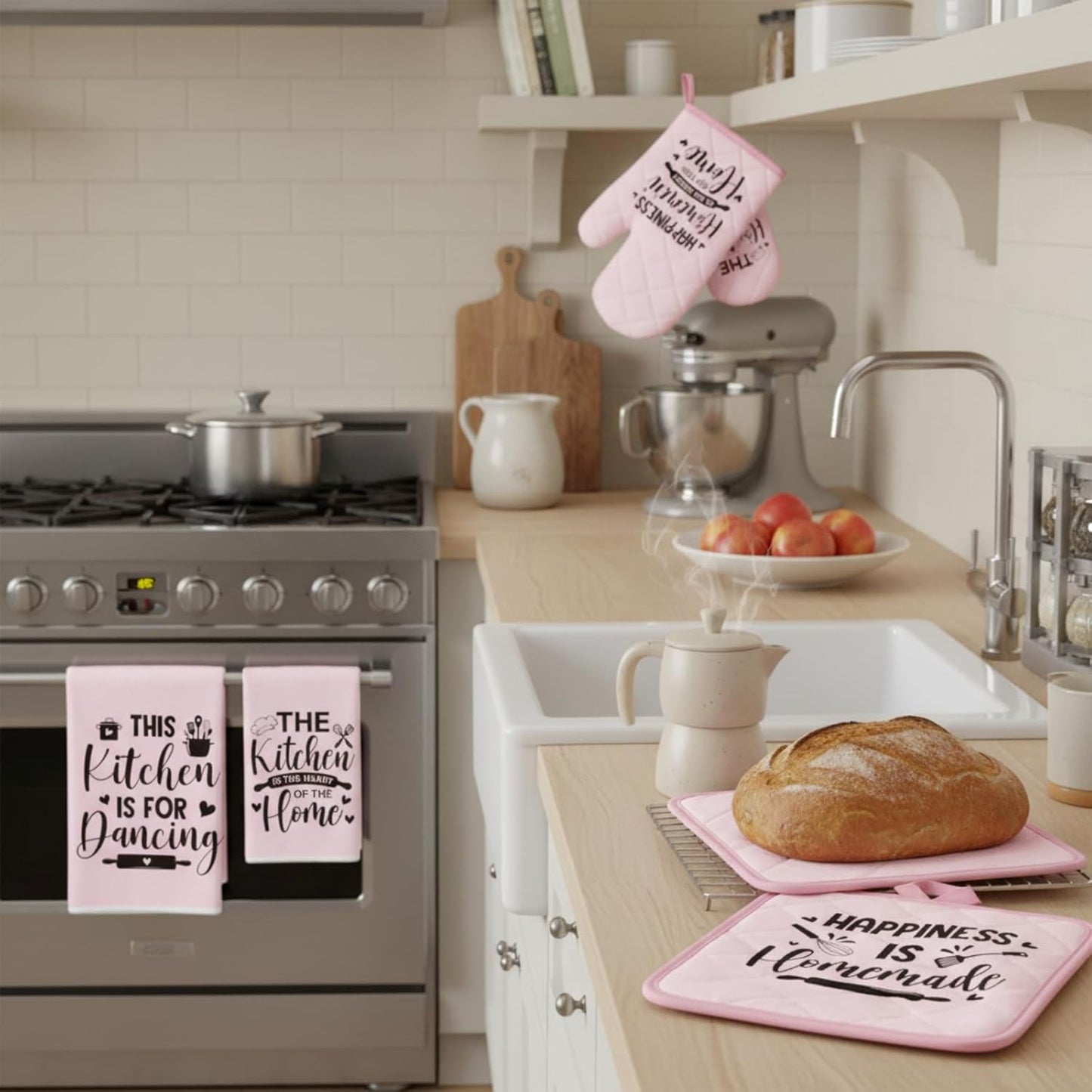 8 Pcs Kitchen Towels and Oven Mitts Sets Pot Holders Dishcloths Set Kitchen Decorative Accessories Absorbent Potholders Heat Resistant for Chef Baking Cooking