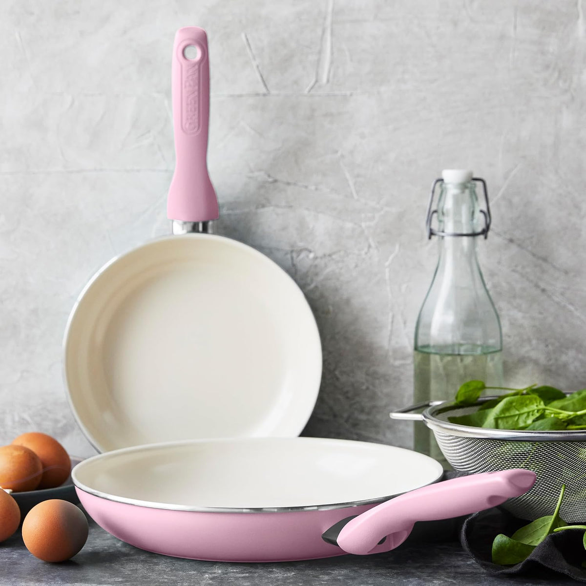 Rio Hard Anodized Healthy Ceramic Nonstick, 7" 9.5" and 11" 3 Piece Frying Pan Skillet Set, Soft Grip Handle, PFAS-Free, Dishwasher Safe, Oven Safe, Pink