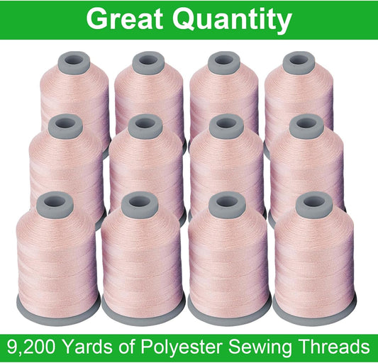 All Purposes Sewing Thread, 12 Spools Size 40D/2 Polyester Thread for Sewing, Quilting & Sewing Machine - Handy Polyester Sewing Threads for Sewing Machine (Pink)