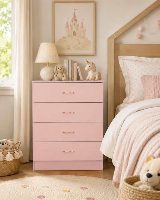 Pink 4 Drawer Dresser, Modern Small Chest of Drawers