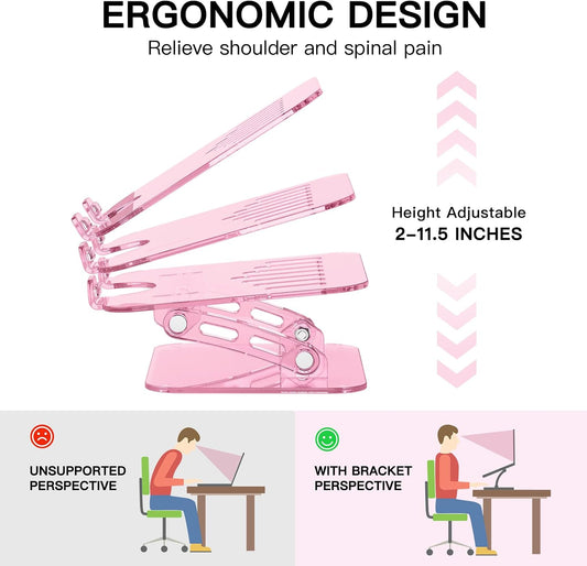 Pink Acrylic Laptop Stand for Desk,Adjustable Height Portable Foldable