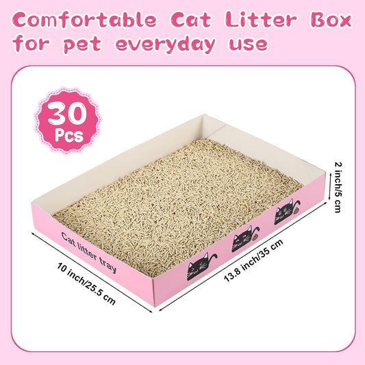 30 Pack Disposable Cat Litter Box Paper Pet Trays,Pink