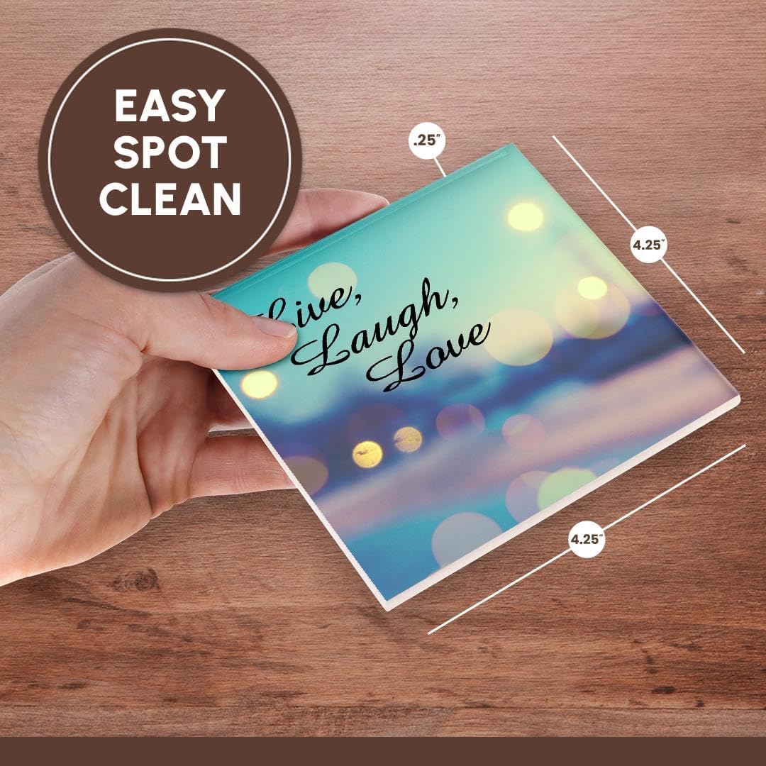 ToryAnne Collections Expressions - Live, Laugh, Love Expression, Blue, Purple, Pink, and Gold Lights - Set of 4 Ceramic Tile Coasters (CST_164014_3)