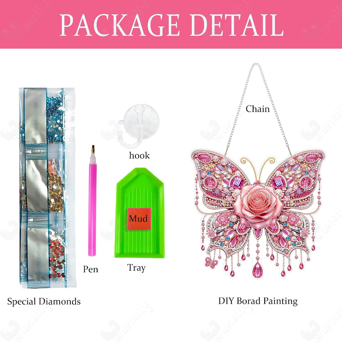 DIY Hanging Diamond Art Pendant Kit, Special Crystal Double Sided Diamonds Painting Ornament Kit for Adults, Acrylic Gem Painting Board for Window&Door&Wall (Pink Butterfly)