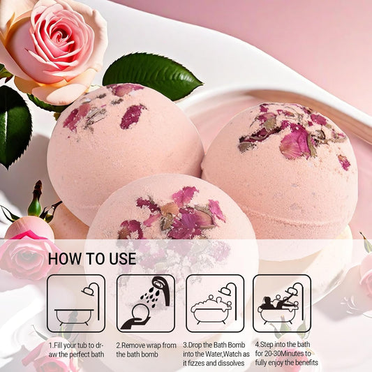Bath Bombs for Women Spa Gift Set with Rose Essential Oils Sea Salt Relaxing Birthday Gift for Her Bubble Bath Skincare