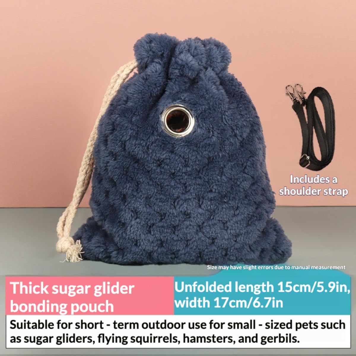 Sugar Glider Bonding Pouch Warm Travel Carrier Hamster Nest & Strap (Pink)