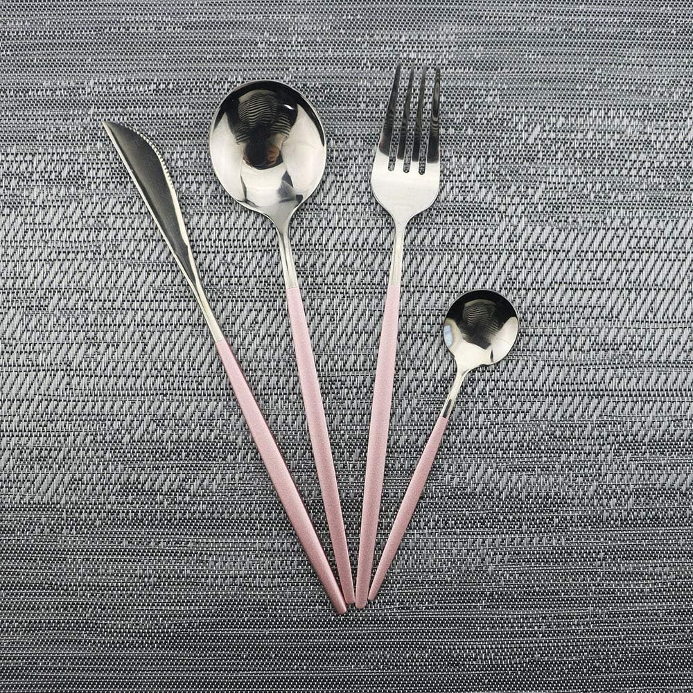 4 Pieces Pink Silver Cutlery Set 304 Stainless Steel Home Kitchen Silverware Set, Mirror Polished, Knife/Fork/Spoon, Modern Elegant Silverware Set for Party, Christmas
