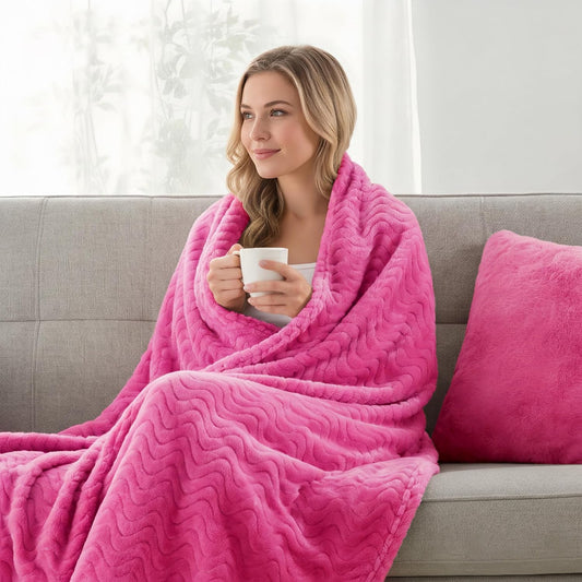 Exclusivo Mezcla Fleece Throw Blanket for Couch, Lightweight Jacquard Bed Blanket for Spring Summer, Soft Cozy Breathable Throws, Hot Pink, 50x70 Inches