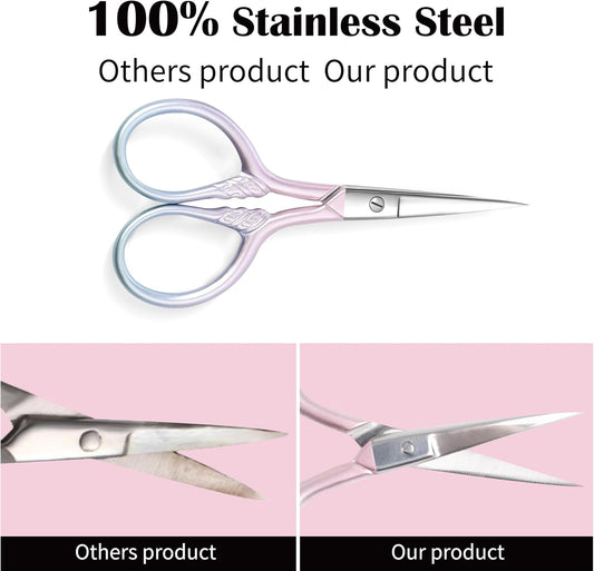 2 Pcs Eyebrow Scissors, 3.5 Inch Pink Stainless Steel Straight Tip