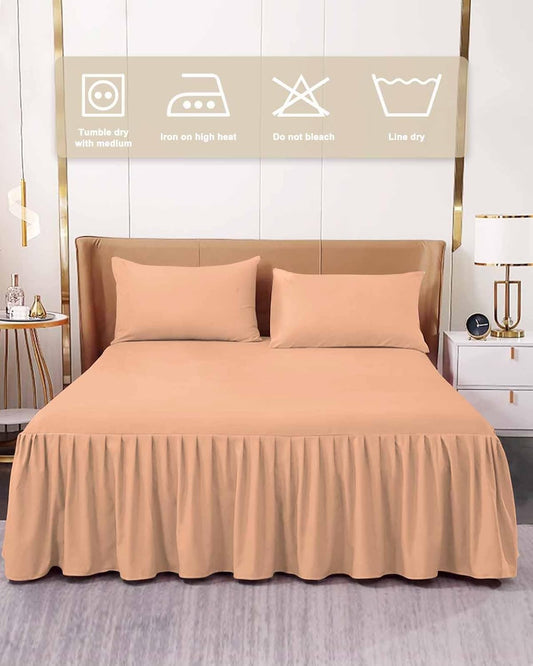 Peach Pink Watercolor Queen Size Ruffle Bed Skirt,Luxury Bedskirt Solid Color Bed Sheet Set with 2 Pillow Shams for Bedroom Decor,18" Tailored Drop Ruffle