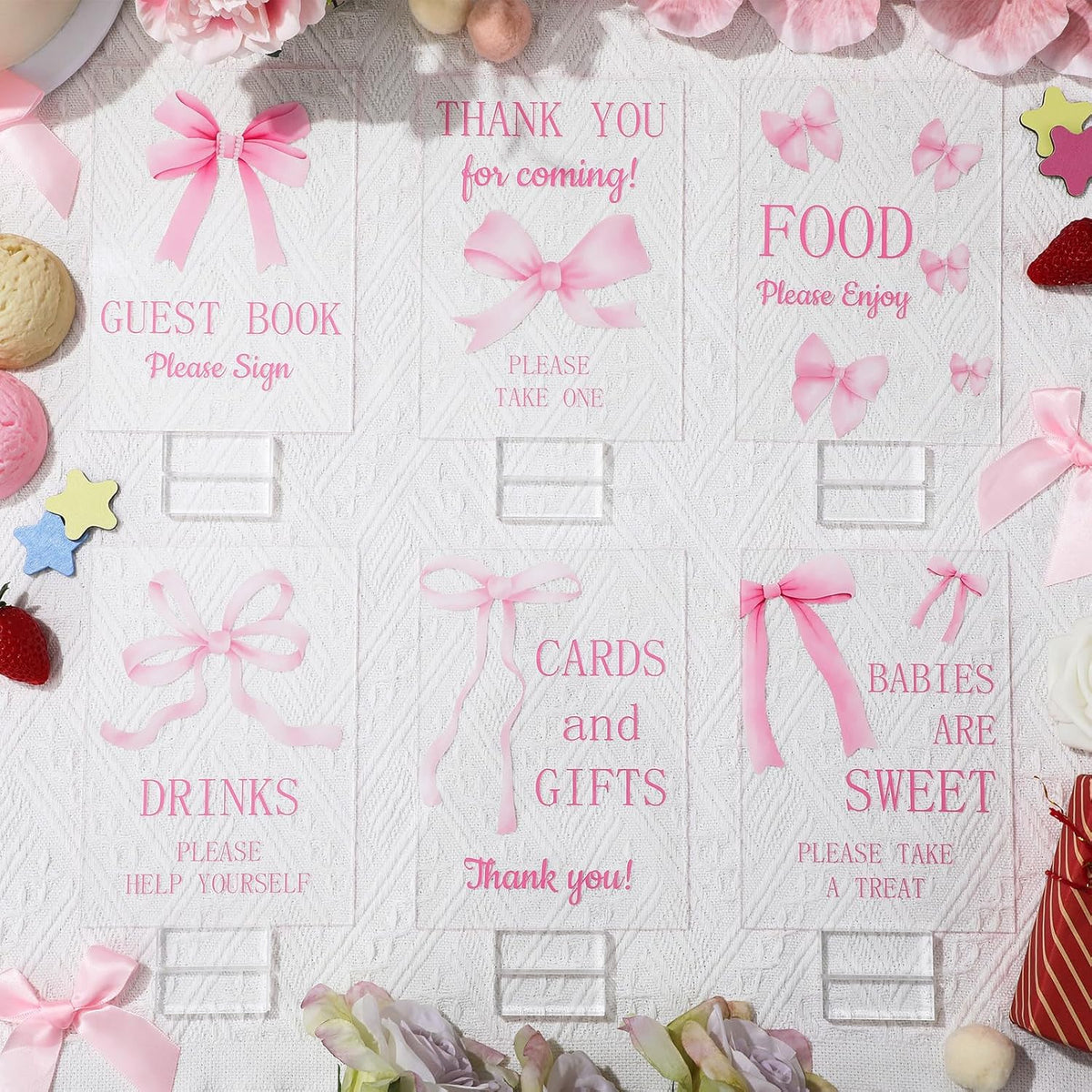 6 Pcs Pink Bow Baby Shower Table Decorations Pink Take One Acrylic Sign Coquette Thank You Sign Table Centerpieces with Stand Wedding Birthday Party Decor Supplies Favors for Guests Gift 5 x 7in